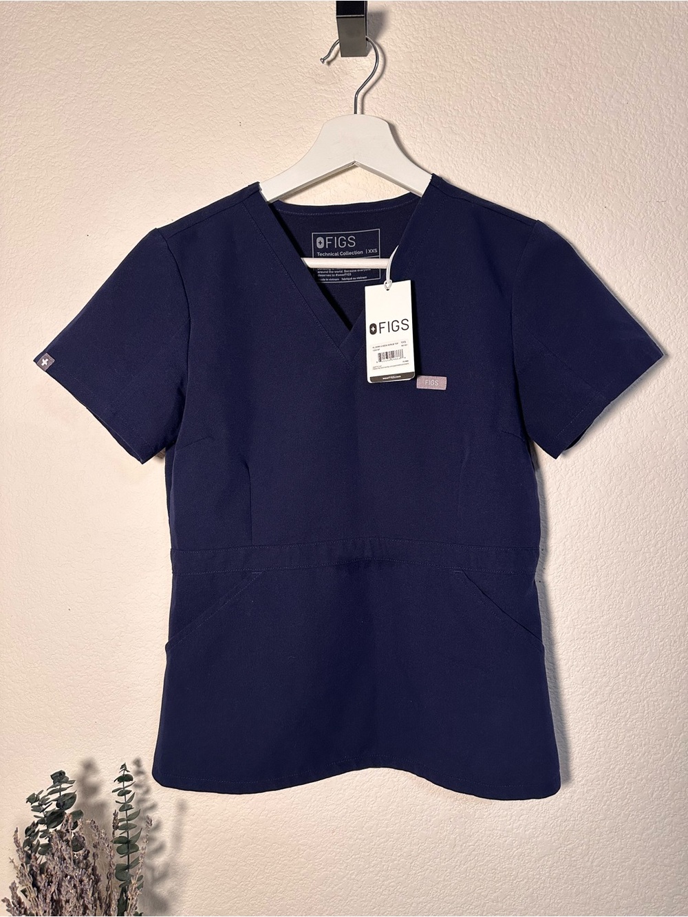 FIGS Women's Navy V-Neck Scrub Top with Front Pockets